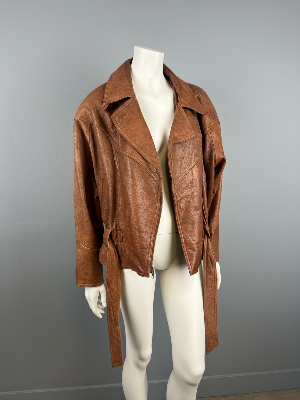 Classic Brown Leather Belted Jacket